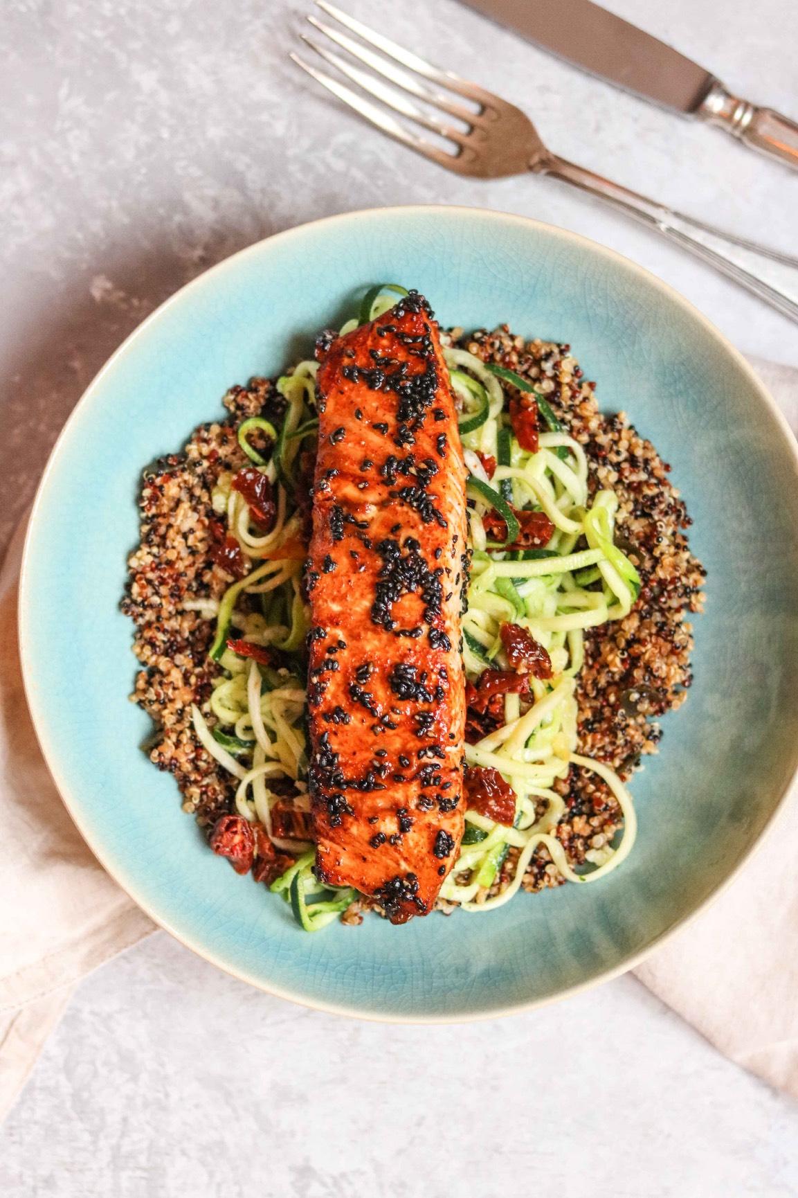 Baked Salmon With Zoodles & Quinoa